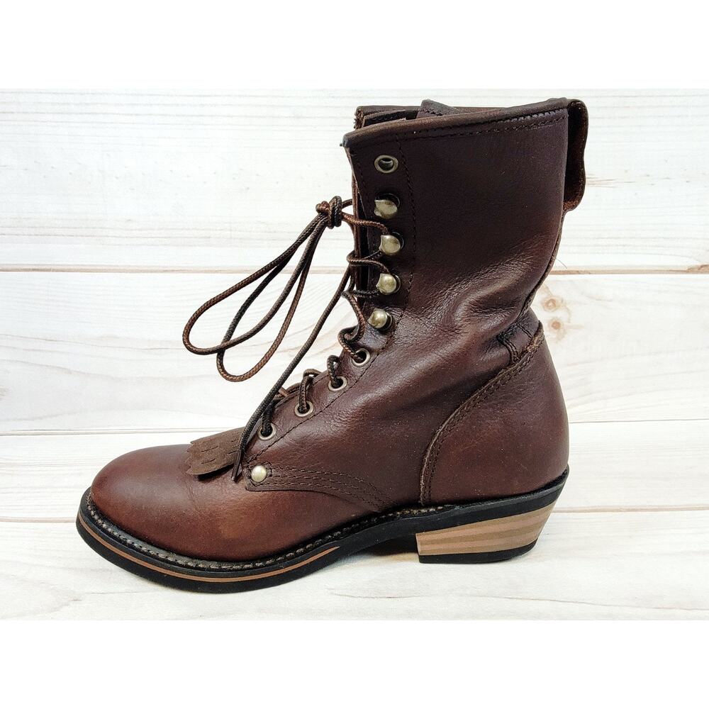 AdTec Brown Leather Kiltie Packer Western Boot Childrens Size 6 Like New - Picture 11 of 16